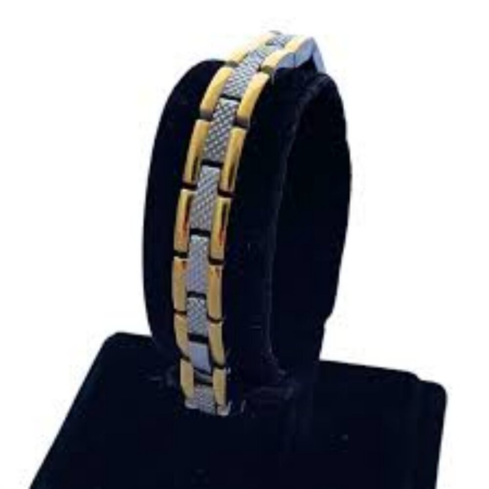 STAINLESS STEEL MAGNETIC GOLD AND SILVER ENERGY LINKED 7" BRACELET